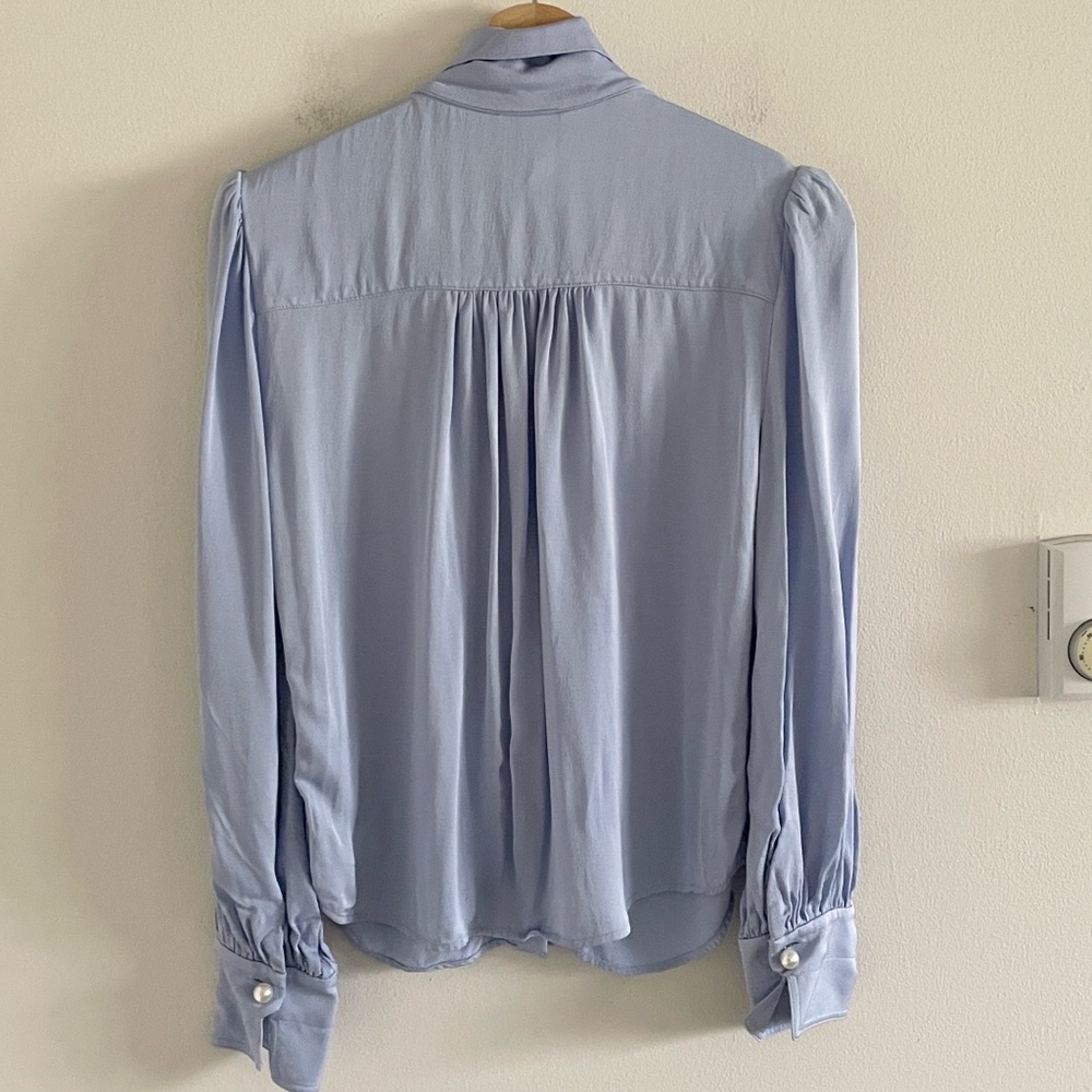 LK Bennett London Hall Tie Neck Blouse Women’s 8 Periwinkle Blue Puff Sleeve - Picture 5 of 8